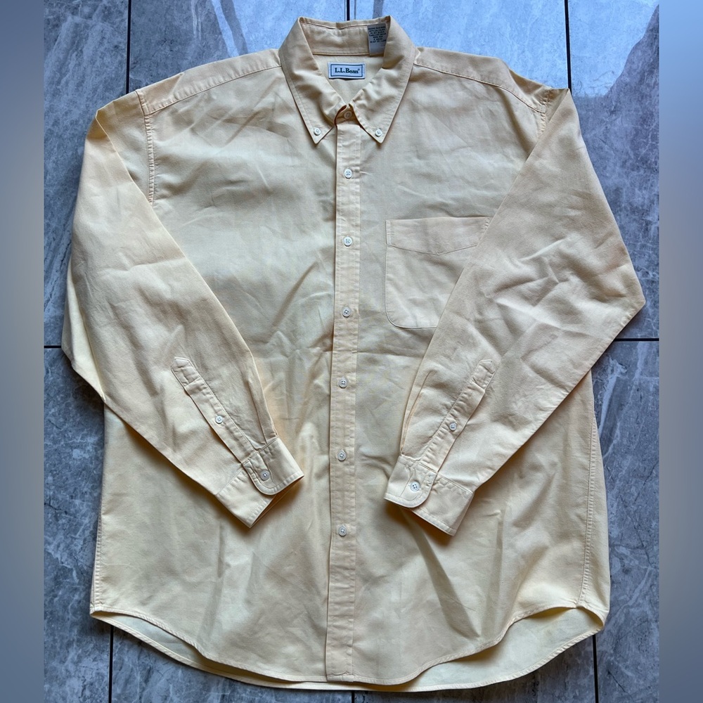 L.L. Bean Men’s Yellow Solid 100%Cotton Long Sleeve Button Up Shirt Casual Large